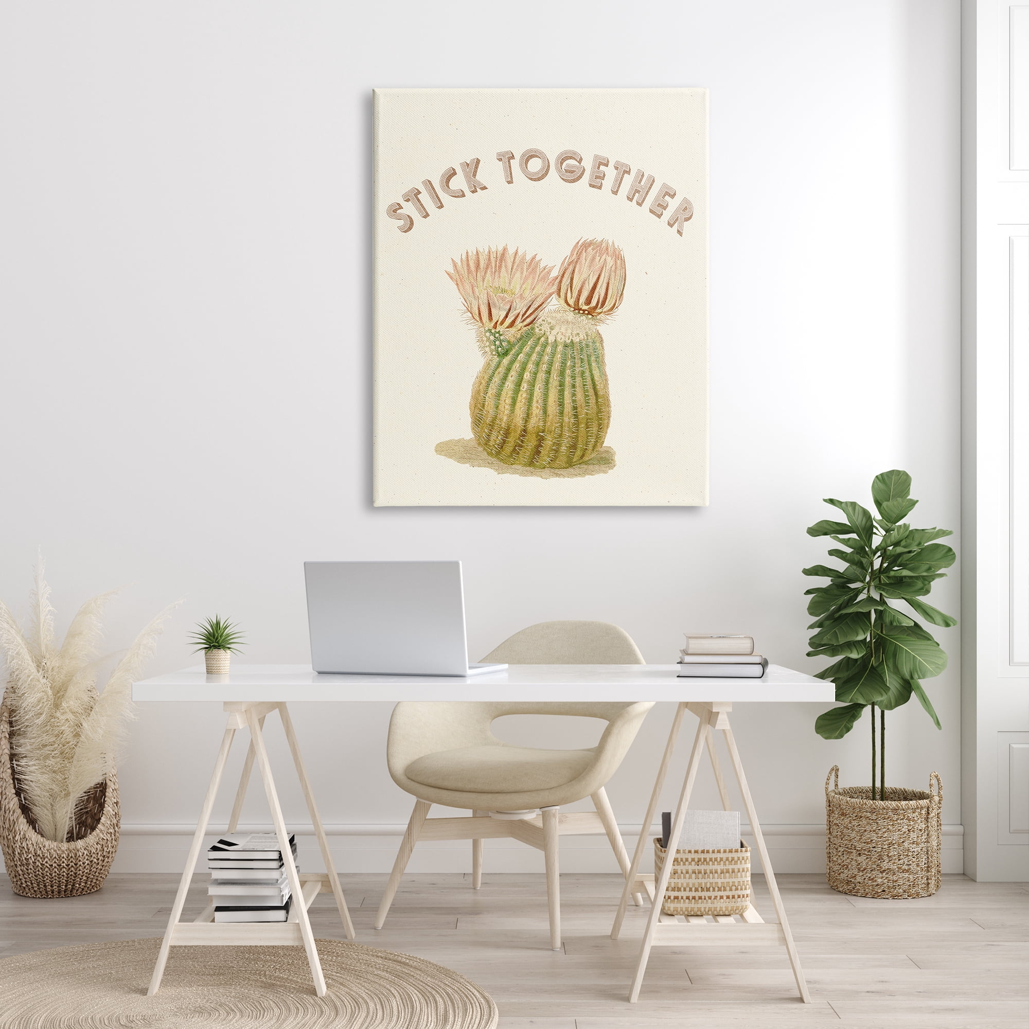 Stupell Industries Stick Together Retro Typography Floral Cactus Blooming Botanical & Floral Painting Gallery Wrapped Canvas Print Wall Art, 36 x 48