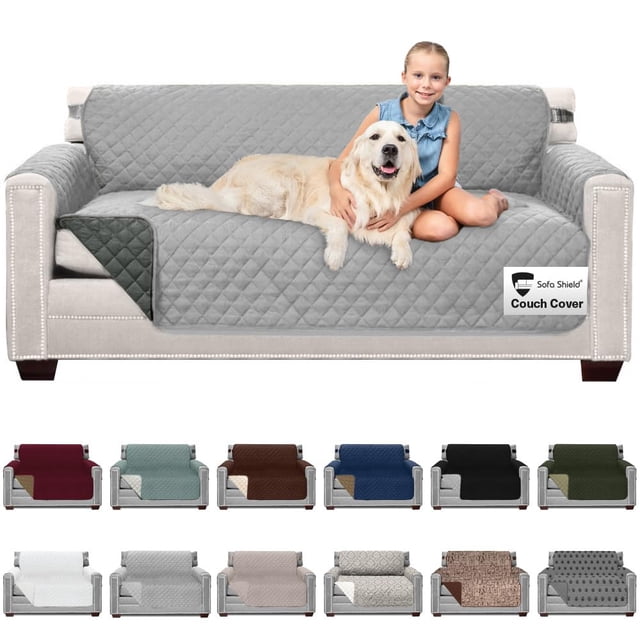 Sofa Shield Housse de Canapé pour Chien et Animaux de Compagnie, Couvre-Canapé Réversible Résistant aux Taches, Housse Matelassée en Microf