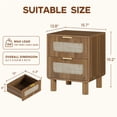 thumbnail image 3 of LAZZO Wooden Nightstands Set of 2 with Rattan Drawers, Bedroom Bedside End Tables, Brown, 3 of 9