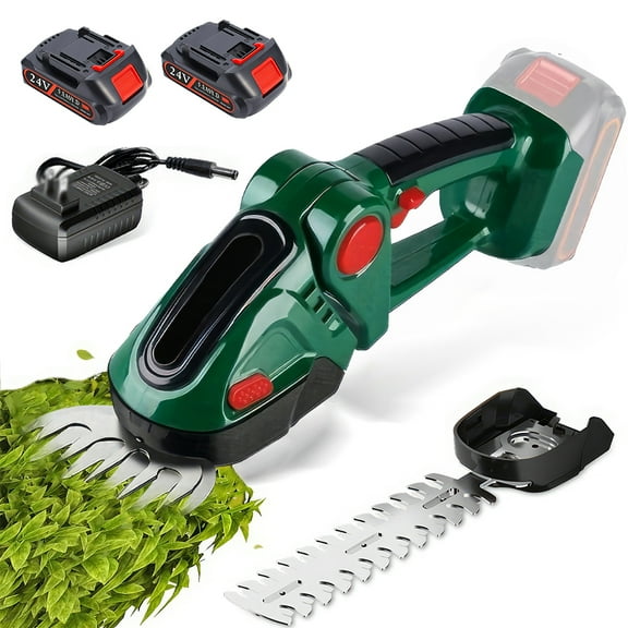 PEPWELL Cordless Grass Shear & Shrubbery Trimmer, 2-in-1 Electric Shrub Trimmer Grass Shears Handheld Grass Cutter, Hedge Shear with 2 PCS Rechargeable Battery and Charger for Garden, Lawn
