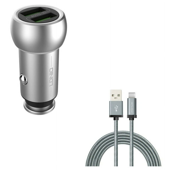 Charger Cord Type-C 6ft USB Cable w 2-Port USB 3.6A Car Charger P9E for Acer Liquid Jade Primo - Alcatel PulseMix, 7, Idol 5S 5 4S - ASUS Zenfone V Live, ROG Phone, AR 6 5z 4 Pro