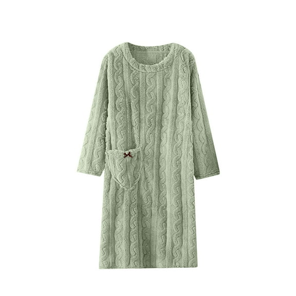HBYJLZYG Flannel Nightgown Long Dress Pullover Skirt, Women Home Solid Long Skirt Extended And Thickened Cotton Long Sleeved Round Neck Pocket Nightgown Dress