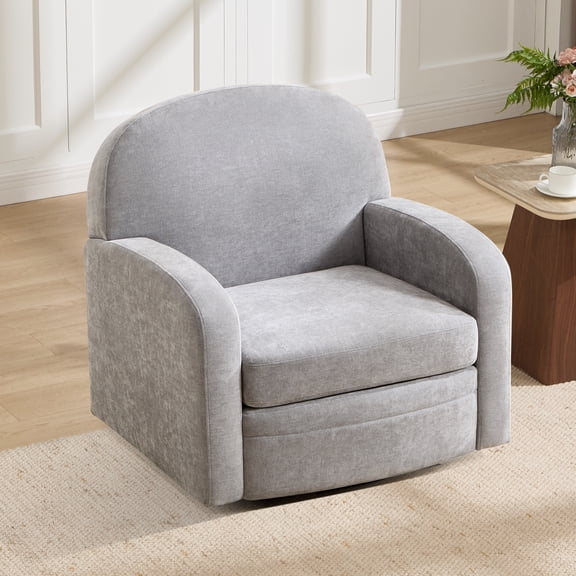 Bonzy Home 360° Swivel Accent Chair, Upholstered Chenille Armchair with Thick Cushion & Curved armrest, Single Lounge Chair for Living Room Bedroom Study Office, Gray