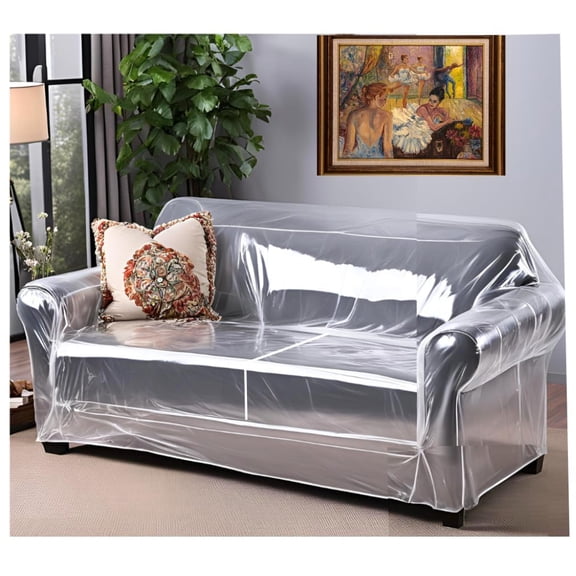 Thick Heavy Duty Clear Vinyl 3-Seat Sofa Slipcover, Waterproof Stain Dustproof Furniture Protector Resistant to Cat & Dog Scratches for Couch Moving and Storage Protection