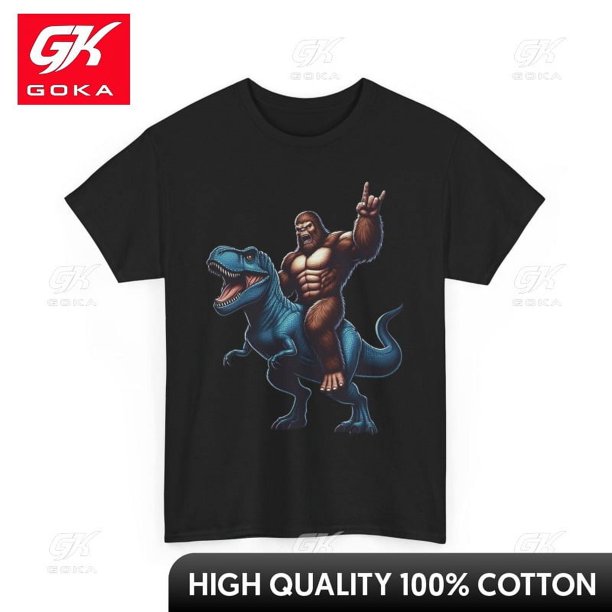 Camisetas con gráficos Bigfoot Riding T Rex ropa para hombre camisetas de algodón para mujer Camiseta estampada ropa Y2K camiseta divertida bonita