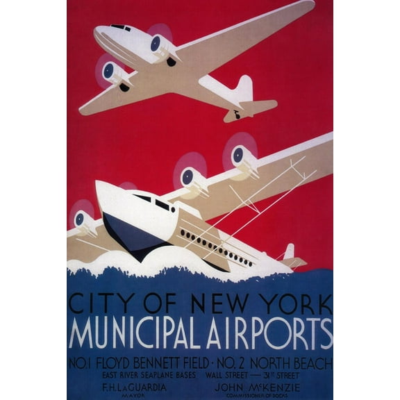 Art.com New York City Municipal Airport Vintage Poster - New York, NY Art Print by Lantern Press, 12" x 18"