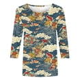 thumbnail image 4 of Tops for Women under $10 3/4 Sleeve Round Neck Printed Loose T-shirt Multicolor XXXXXL, 4 of 5