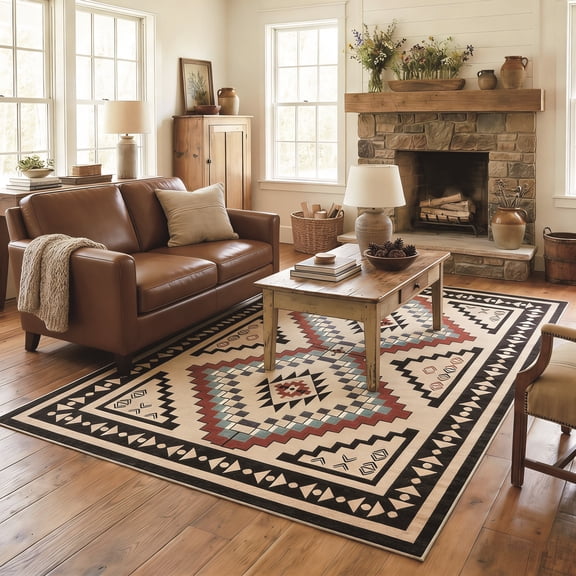 Kzaei 5'x7' Area Rug for Living Room Bedroom, Washable Soft Rug with Non-Slip Backing, Large Floral Vintage Distress Print Pattern Carpet