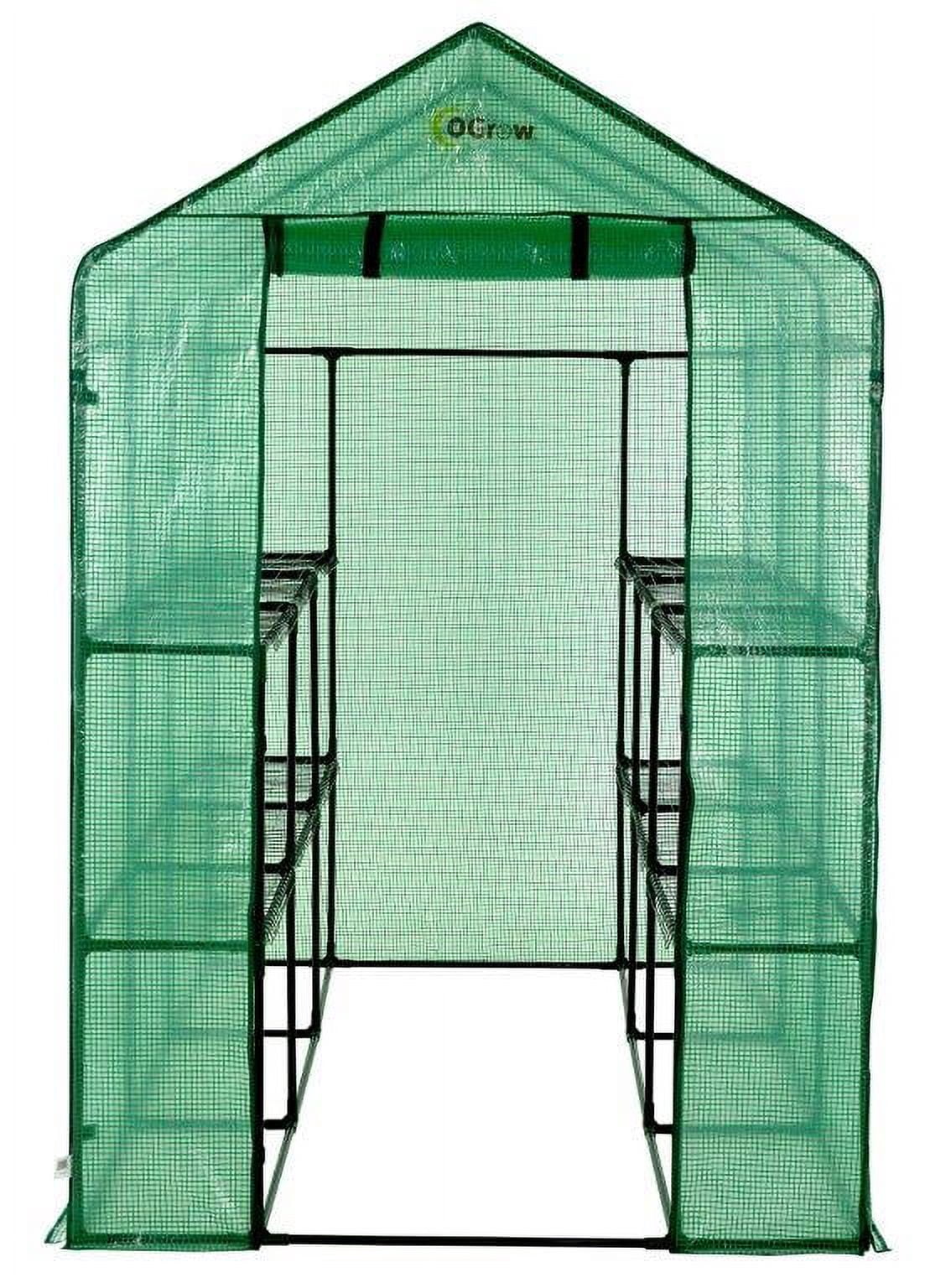 Machrus Ogrow Deluxe Walk-In Greenhouse with 2 Tiers and 12 Shelves - Green Cover