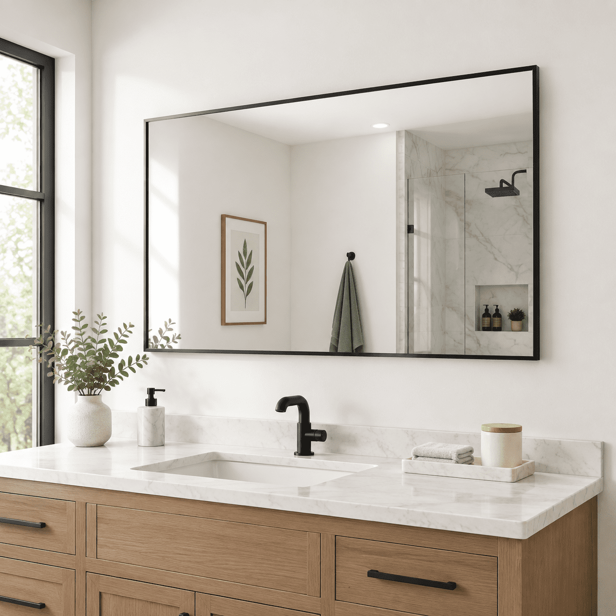 Matte Black Bathroom Wall Mirror 55 L x 30 W Mounted Over Sink for Home Decor