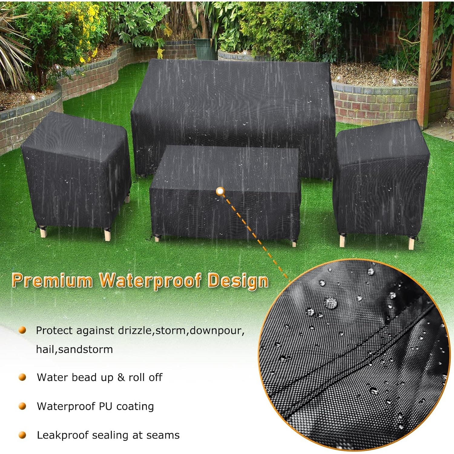 Outdoor Patio Furniture Cover Waterproof 4-Piece Set for Chairs, Loveseat and Coffee Table, Heavy Duty 420D, Black