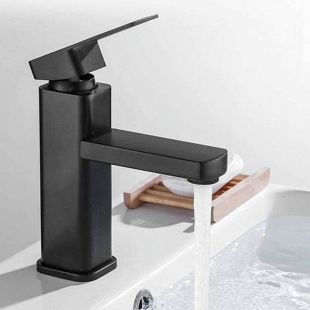 Grifo para lavabo de baño de acero inoxidable negro mate, grifo antioxidante y resistente a la corrosión para tocador de baño, diseño creativo moderno con protección de superficie duradera para una