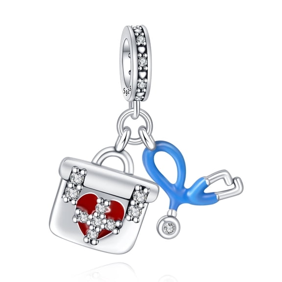 ROSIANNA 925 Sterling Silver Charm for Bracelets Stethoscope Medical Kit Pendant Dangle Bead Charms Women Bracelet