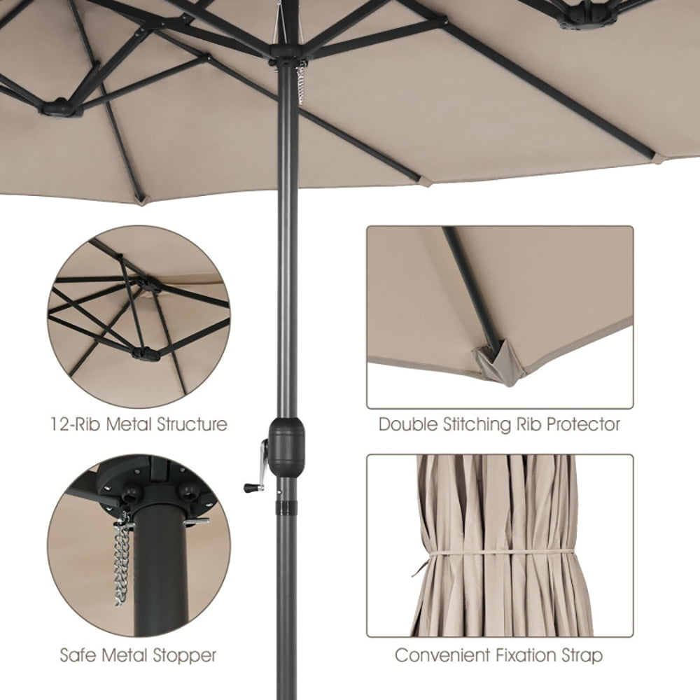 Aimee Lii 15 Feet Patio Double-Sided Umbrella with Hand-Crank System, Sunbrella Patio Umbrellas, Beige