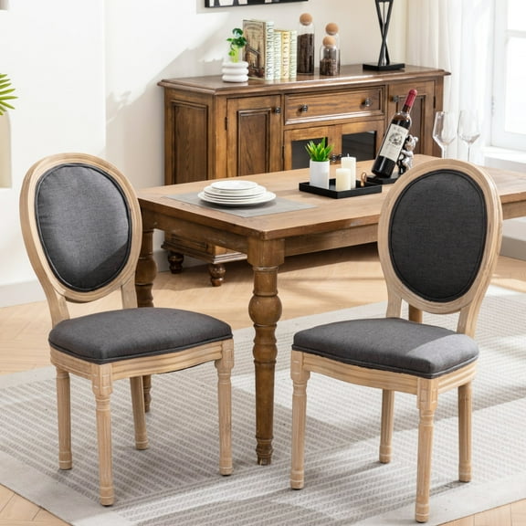 French Inspired Dining Chair Pair, Dark Gray Linen, Solid Wood, Sw1845dg Antique Painted Chairs, Style,