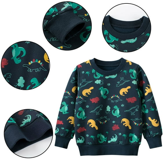 Godderr Kids Toddler Boys Girls Sweatshirt Cartoon Long Sleeve Dinosaur Printing Baby Sweater Cotton Crewneck Kid Fleece Sweatsuit Top for 1-10T