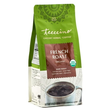 Teeccino French Roast Chicory Coffee Alternative - Ground Herbal Coffee Thatâ€™s Prebiotic, Caffeine-Free & Acid Free, Dark Roast, 11 Ounce