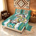 thumbnail image 2 of Manfei Tribal Geometric Aztec Bed Sheets, Southwest Bohemian Fuul Size Sheets, Teal and Mustard, Black Reversible 4-Piece1 Flat Sheet + 1 Fitted Sheet + 2 Pillowcases, 2 of 6