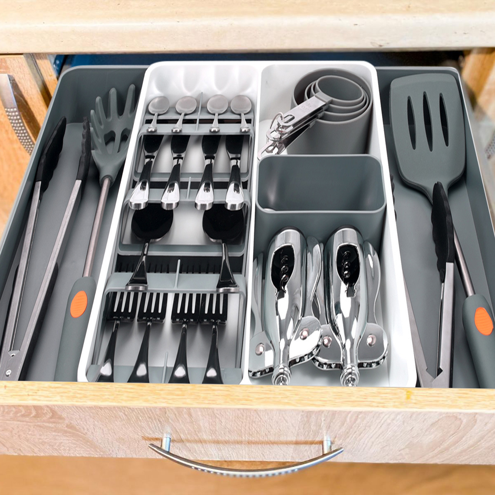 Expandable Silverware Drawer Organizer For Kitchen, Adjustable Cutlery Tray Storage For Fork Spoon Knife Utensils, Multi Purpose Drawer Organizer For Kitchen Desk Vanity Storage