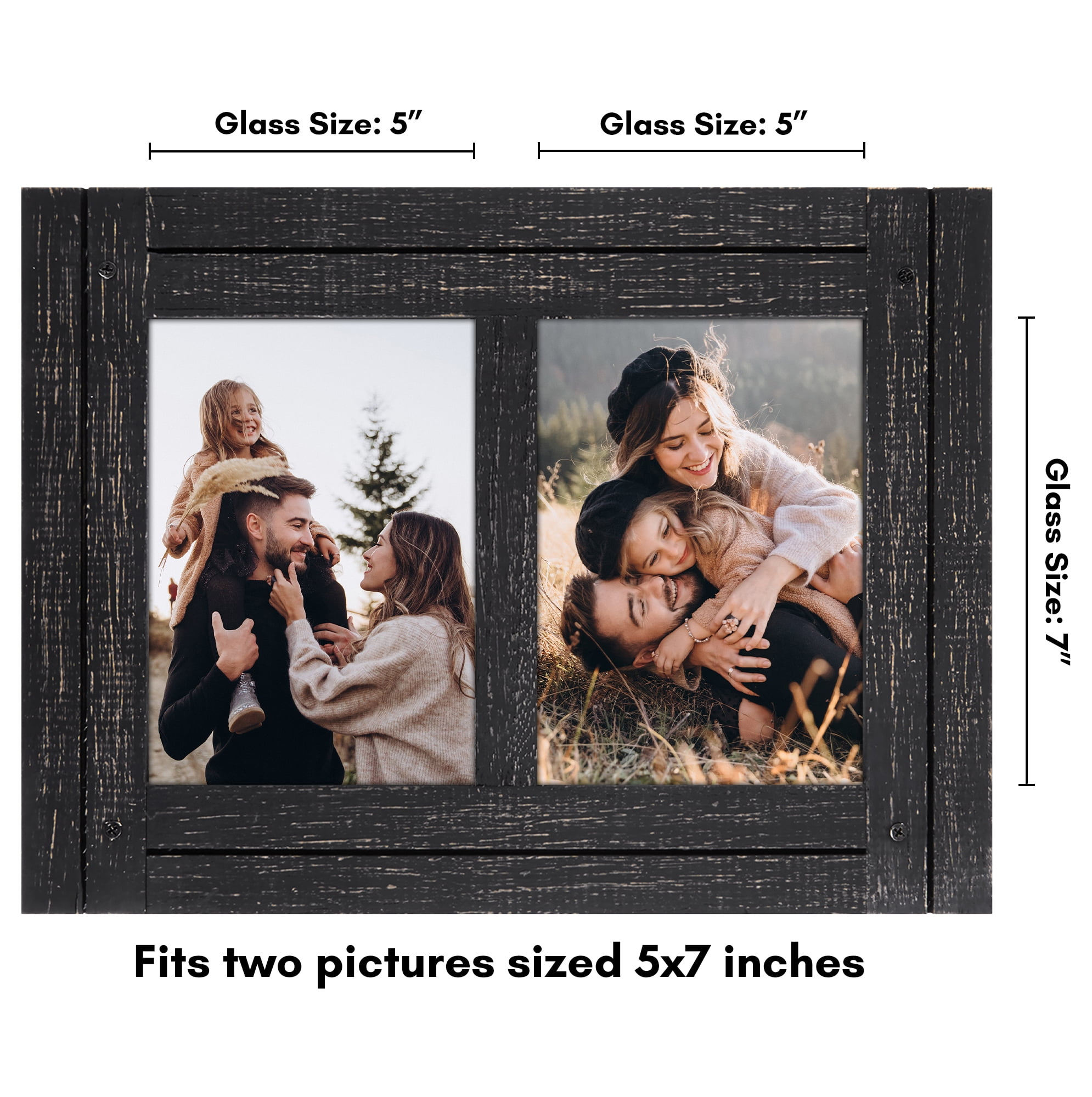 Americanflat 5x7 Hinge Frame Hinged Double Photo Openings Polished Glass Distressed Collage - Charcoal Black