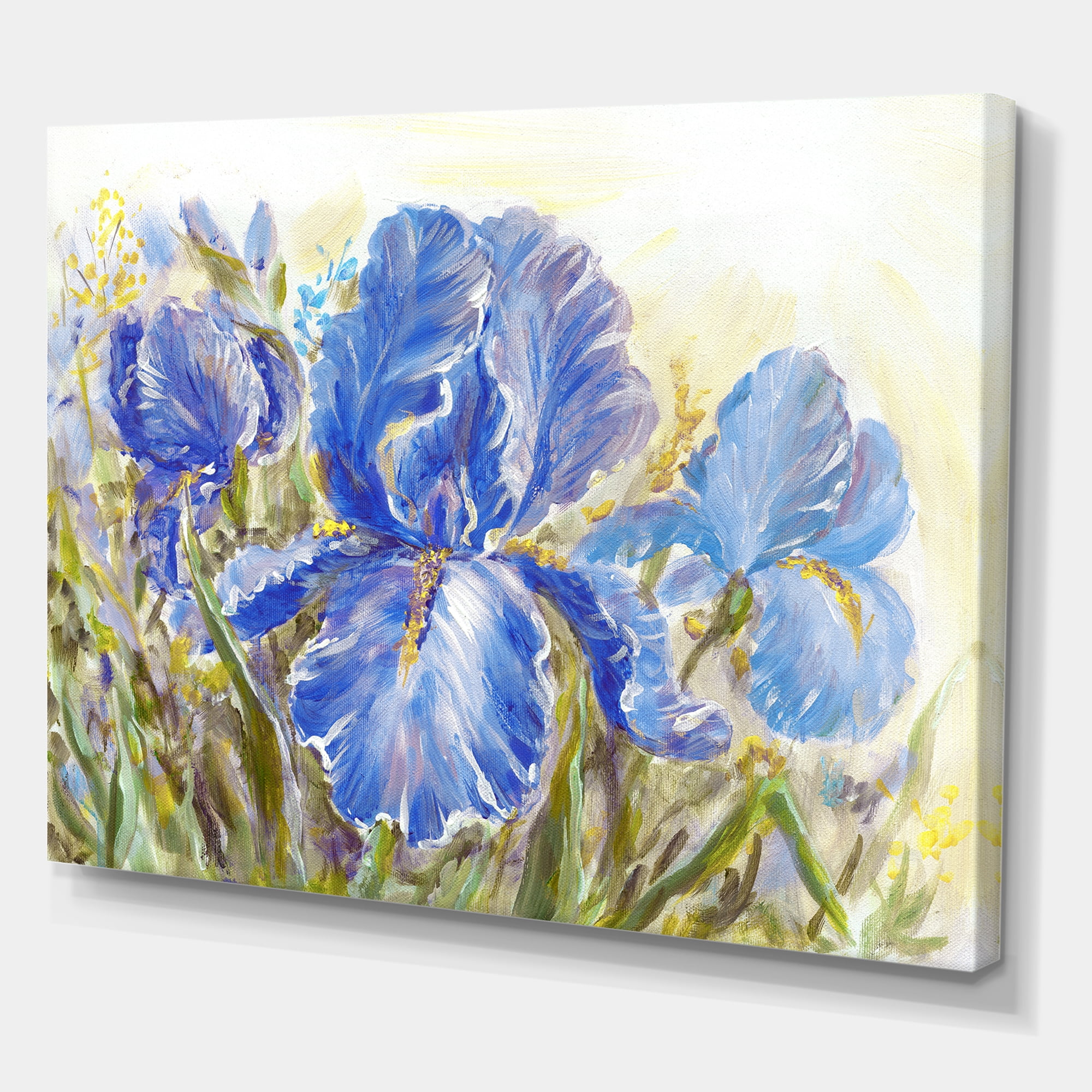 Designart ' Blue Irises Blossoming Flowers ' Traditional Canvas Wall Art Print