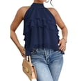 thumbnail image 3 of Women'S Layered Ruffle Hem Sleeveless Halter Chiffon Blouse Flowy Tank Tops Navy Blue XXL, 3 of 9