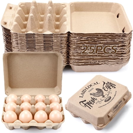 25 Pcs Natural Paper Pulp Egg Cartons Blank Bulk 12 Count Dozen Vintage Classical 3 x 4 Style Square Chicken Cardboard Egg Tray for Family Farm Market Storing Easter Activity Supplies
