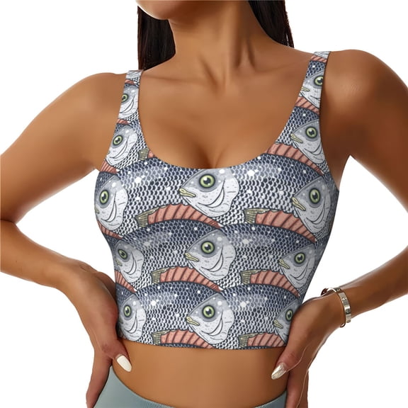 Gukieu sparus aurata Print Women's Sports Vest, Low-neck U-shaped Removable Pad Sports Bra for Yoga, Exercise, Dance-XX-Large