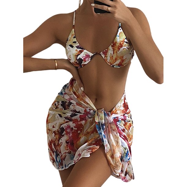 Lumento Ladies V Neck With Underwire Cover Up Skirt Bathing Suit