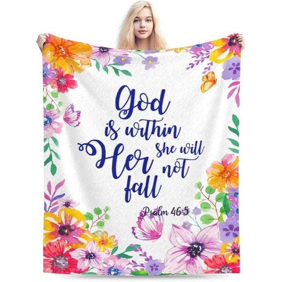 God is Within Her Blankets Bible Verse Blanket Spiritual Gifts for Women Soft Fluffy She Will Not Fall Fleece Blanket Get Will Soon Blanket Gift for Mom Women 50"x60"