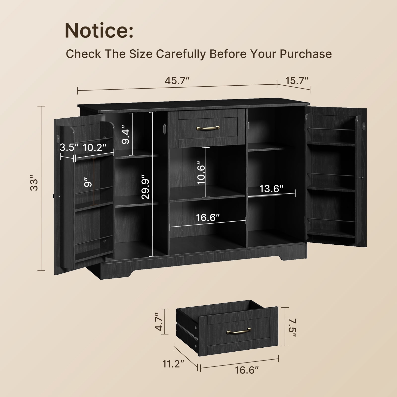 Sideboard Buffet Cabinet,Asofer Storage Coffee Bar Cabinet with Drawers, Kitchen Pantry Storage with Doors and Shelves for Kitchen and Living Room, Black
