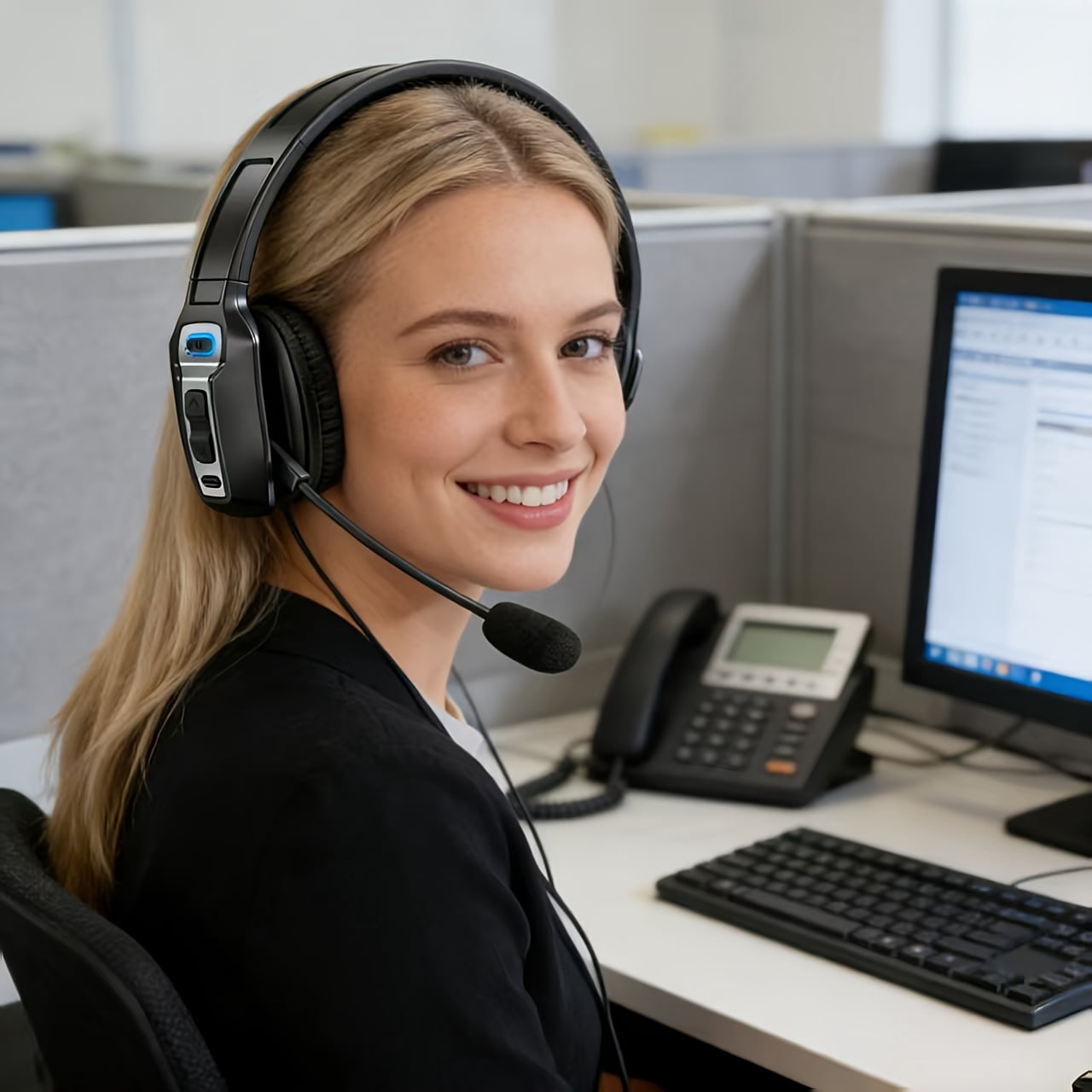 Wireless Trucker Headset with AI Noise Cancelling Microphone, Bluetooth Headset for Truck Drivers, Hands-Free Calling, Long Battery Life, Lightweight