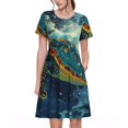thumbnail image 1 of Easygdp Surfing Turtle para Vestido Transpirable de Mujer, Vestido Suelto de Manga Corta con Pliegues y Bolsillos para el Verano, 1 of 6