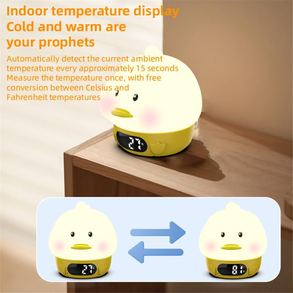 Réveils pour Enfants - Veilleuses de Canard, Affichage de la Température, Changement de Couleur RGB, Réveil, Rechargeable