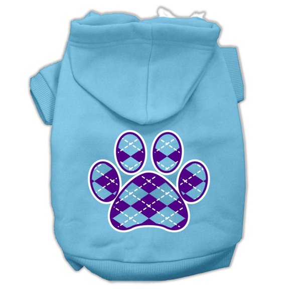 Pet Dog Cat Hoodie Screen Printed, "Purple Argyle Paw"
