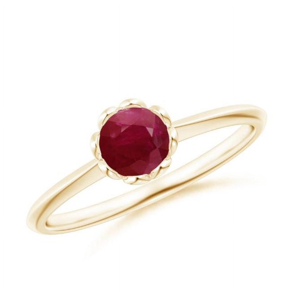 Round Shape Red Ruby Band Ring Women 925 Sterling Silver Yellow Gold Plated July Birthstone Mothers Day Women Gift Gemstone Jewelry