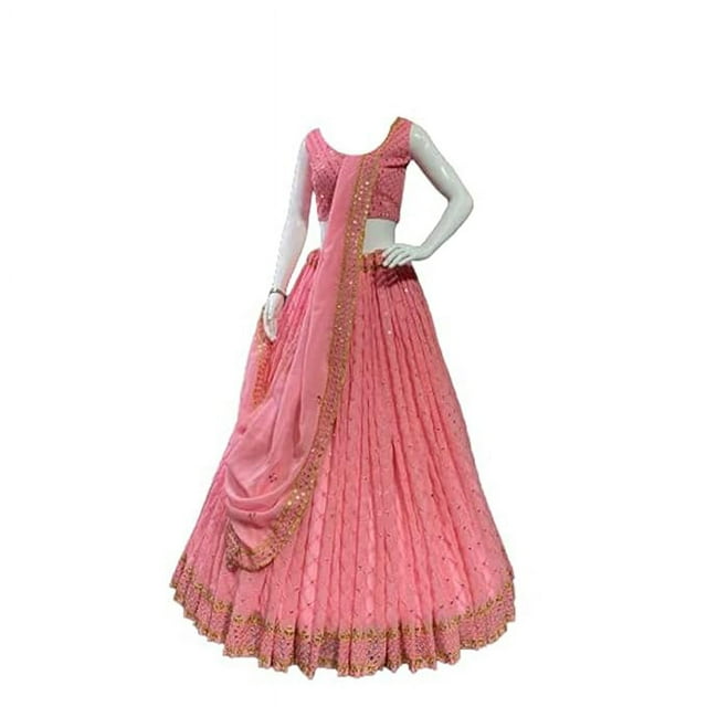 Women's Georgette Semi Stitched Lehenga Choli In Dark Blue Colour