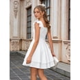 thumbnail image 4 of Lanbubble Girls Ruched Dresses Ruffle Sleeve Teens Tiered Swing A-line White Dress 7-8 Years, 4 of 10
