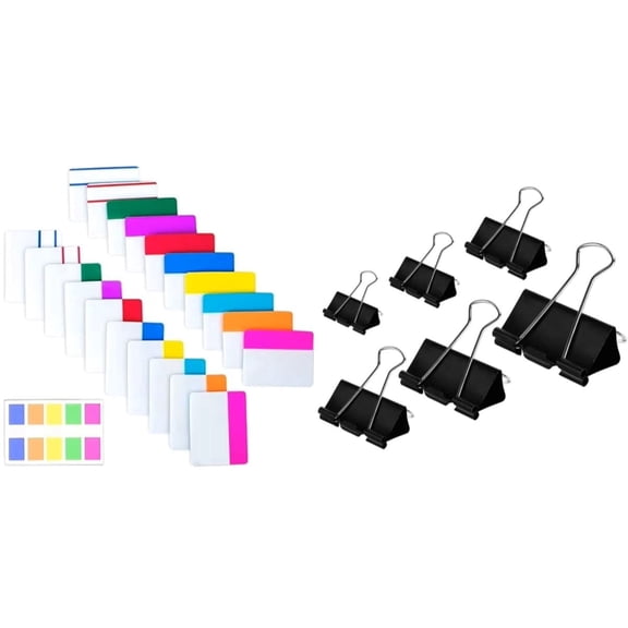 COREAY 600-Piece File Management Pro Set Includes 500 Repositionable Writable Index Tabs (21 Sets, 10 Colors) & 100 Black Binder Clips in 6 Sizes