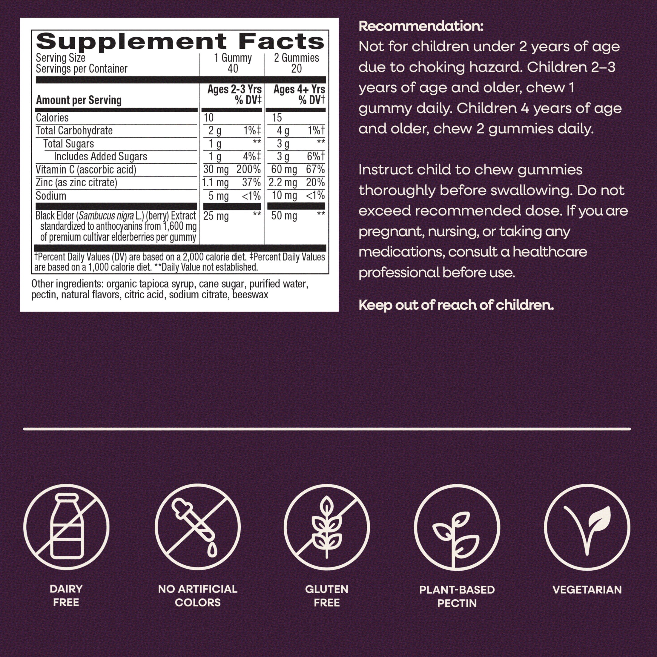 Nature's Way Sambucus Immune Gummies for Kids, with Elderberry Extract, Vitamin C and Zinc, 40 Count