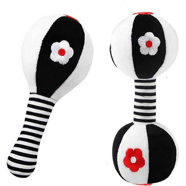 Juguetes de aprendizaje temprano para bebés 0 3 6 12 meses, sonajeros de peluche blanco y negro con mancuernas, regalo para bebé niño niña, juguetes de peluche suaves de viaje con sonidos para regalos de recién nacidos JM