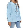 thumbnail image 3 of Womens Tie Front Tops Blouses Long Puff Sleeve Peplum Babydoll Bow Shirt Summer Coquette Tops, 3 of 5
