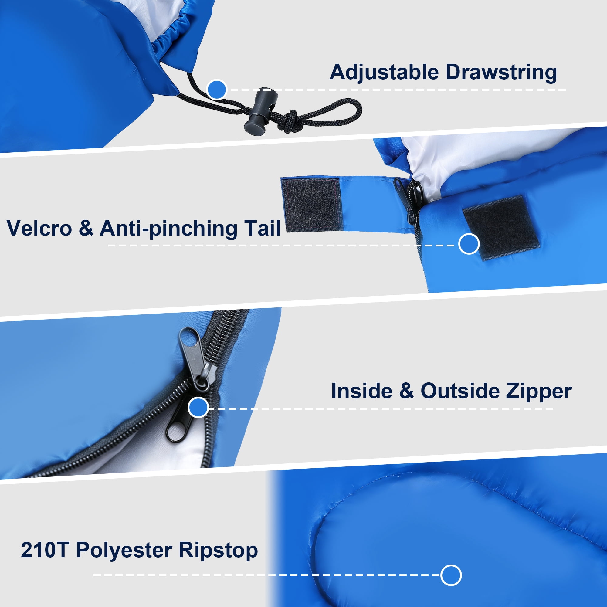 OHHANI Sleeping Bag for Adults Lightweight Backpacking, Comfort 40°F to 77°F, 87" x 30" Suitable for Camping, Hiking, Travel, Blue