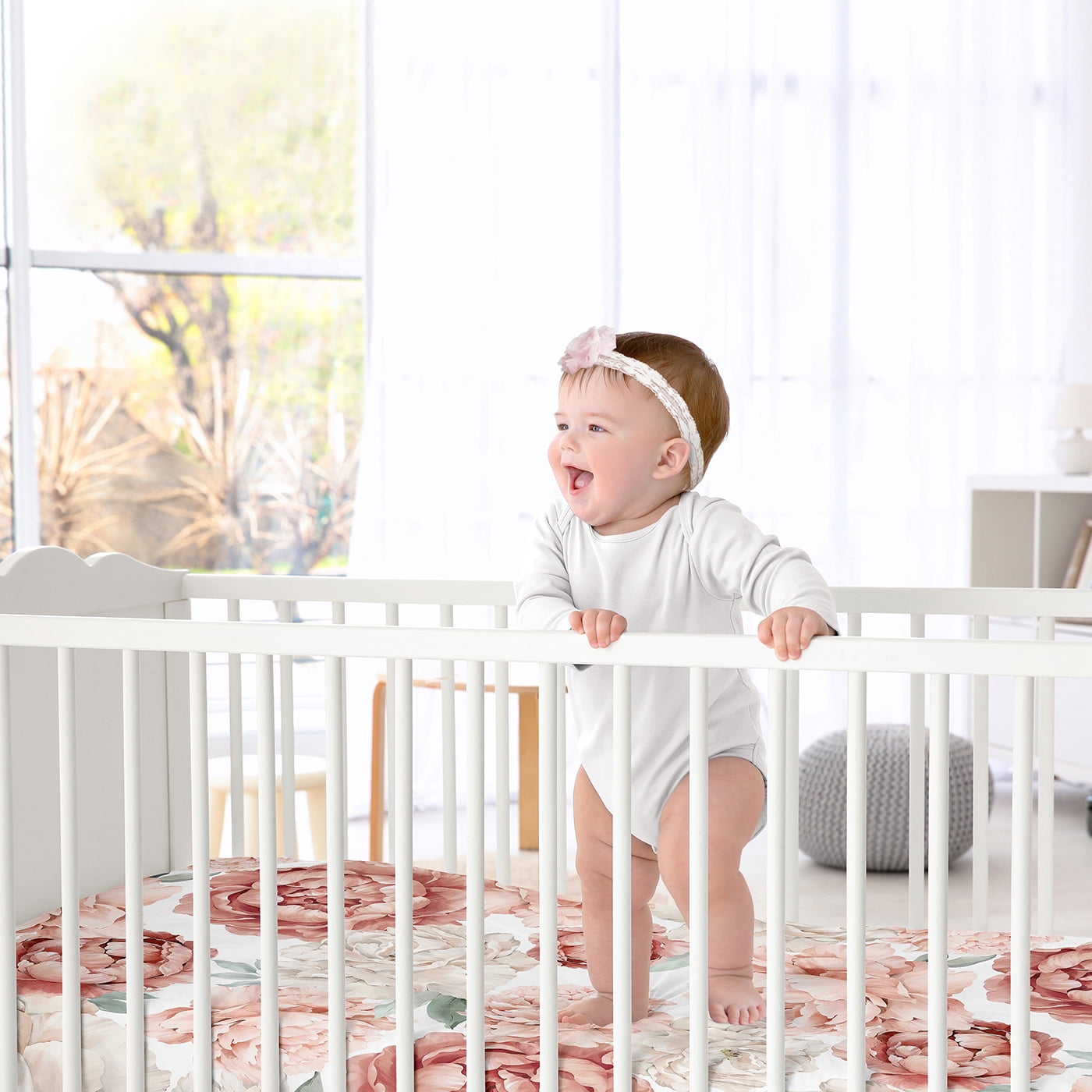 Sweet Jojo Designs Peony Floral Garden Pink and Ivory Fitted Crib Sheet