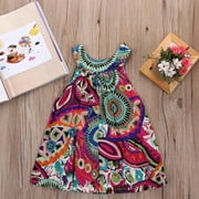 Fashion Toddler Girls Summer Sleeveless Sling Casual Round Collar Floral Dress