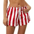thumbnail image 2 of Stephy Drawstring Striped Shorts for Women Wide Leg Casual Shorts Pajama Bottoms Pj Shorts, Red, S, 2 of 4