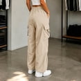 thumbnail image 4 of Mifsaly Baggy Cargo Pants Women Wide Leg Parachute Pants Adjustable Drawstring Hem Loose Casual Workout Athletic Bottoms with Multi Pockets Beige,XL, 4 of 6