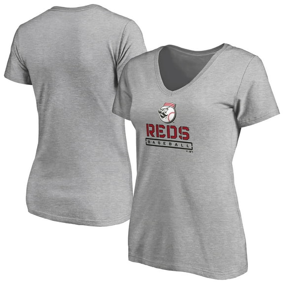 Women's Gray Cincinnati Reds Evanston Stencil V-Neck T-Shirt