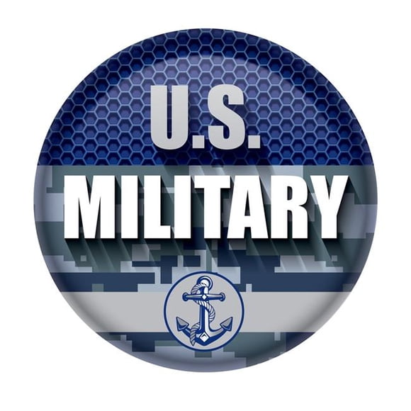 Beistle BT084 2 in. U.S. Military Button, Blue