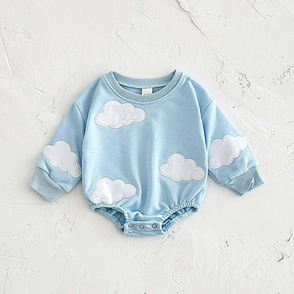 Mgmyaa Baby Romper Round Neck Long Sleeve Bodysuit with Cloud Applique Newborn Infant Outfit for Spring and Fall
